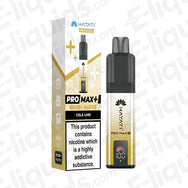 Hayati Pro Max 6K Cola Lime Prefilled Pod Kit with fizzy, spiced Cola and a sharp Citrus Lime twist in dark yellow packaging.
