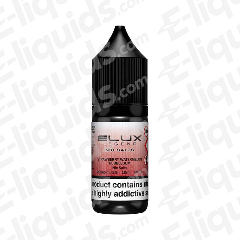 Elux Legend Strawberry Watermelon Bubblegum Nic Salt E-liquid bottle, sweet fruity blend, 30ml size.