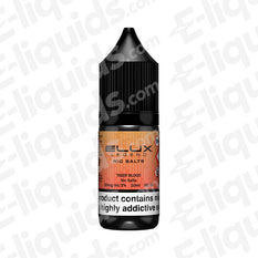 Tiger Blood Nic Salt E-liquid by Elux Legend in a sleek bottle, featuring fruity watermelon and strawberry flavors.