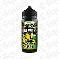 Doozy Infinity Fizzy Lemon Lime 50/50 100ml Shortfill with zesty Lemon, lively Lime, and a vibrant candy-soda sparkle in a black bottle with label.