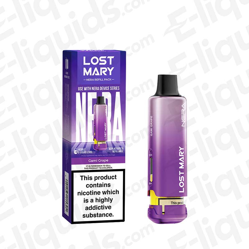 Lost Mary NERA 15K Gami Grape Prefilled Pod with sweet Candy flavour in deep purple packaging.