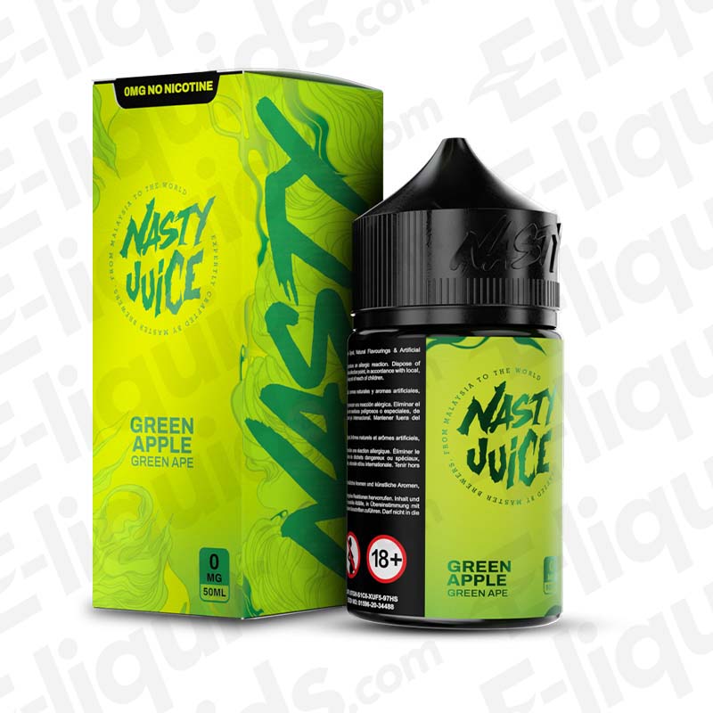 Nasty Juice Green Ape Shortfill E-liquid 50ml bottle with packaging, flavored with green apple and mint.