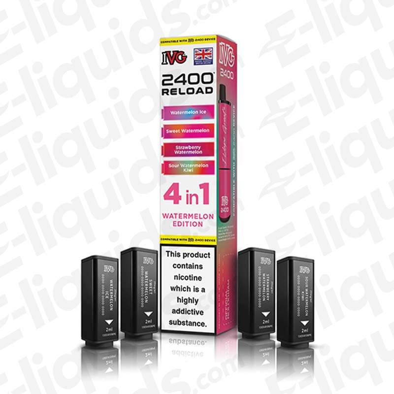 IVG 2400 Watermelon Edition 4-in-1 Prefilled Pod with 4 Mesh Coils, 2400 Puffs, 20mg Strength, 2ml E-liquid Capacity