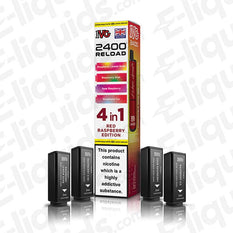 IVG 2400 4-in-1 Red Raspberry Prefilled Pod with 2400 puffs and 20mg strength, featuring 2ml e-liquid capacity and mesh coil.