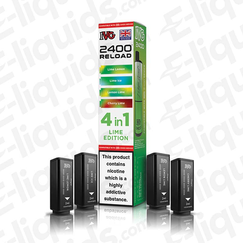 IVG 2400 4-in-1 Lime Edition Prefilled Pods, 2400 puffs, 20mg strength, 2ml e-liquid, 4-pack with mesh coil