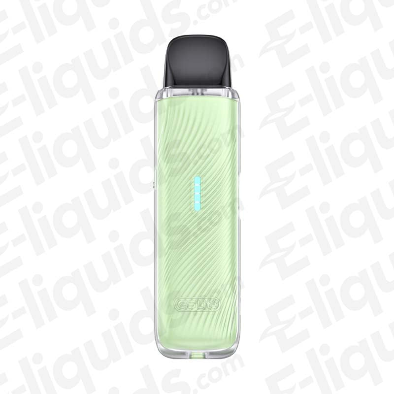 Uwell Caliburn G5 Lite Mint Green Pod Kit with a slim mint green dual-texture body, clear frame and black mouthpiece.