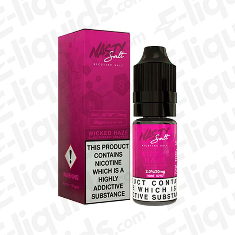 Wicked Haze Nic Salt E-liquid by Nasty Juice, featuring blackcurrant and lemonade flavors in a 10ml bottle.