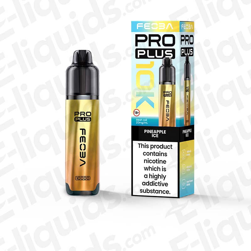 Feoba Pro Plus Pineapple Ice Prefilled Pod Kit with tropical Pineapple and a frosty finish in yellow-blue and white packaging.