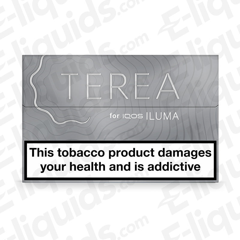 Silver TEREA Tobacco Sticks for IQOS ILUMA with warning label: "This tobacco product damages your health and is addictive."