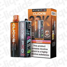 Pyne Pod Click S 30K Peach Edition Prefilled Pod Kit with juicy peach flavour in orange packaging, OLED screen and dual mode mesh coil