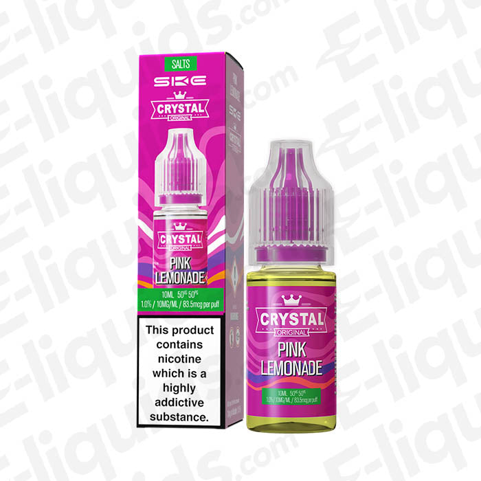Pink Lemonade Nic Salt Eliquid by SKE Crystal in vibrant packaging, showcasing refreshing flavor and nicotine content.