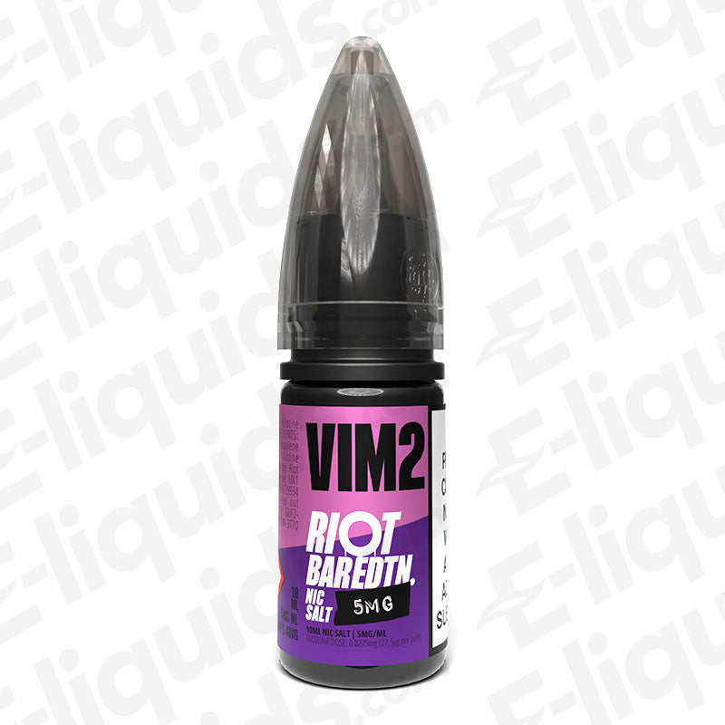 Vim2 Bar Edition Nic Salt by Riot Squad in a 10ml bottle, featuring a blend of grape, berry, and blackcurrant flavors.