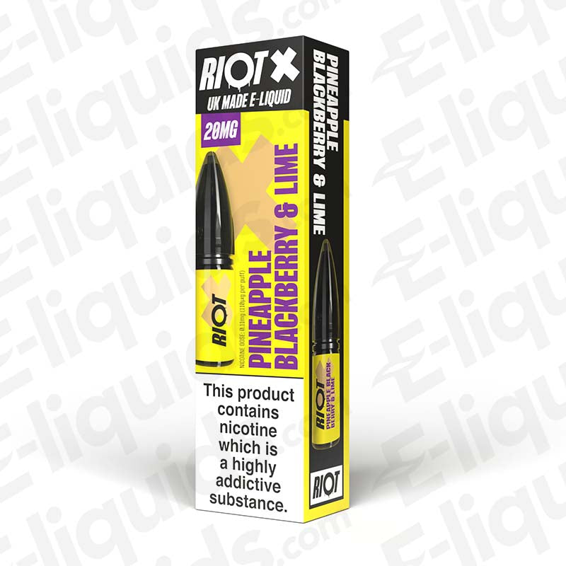 Pineapple Blackberry Lime Nic Salt E-Liquid by Riot X 10ml bottle with 28mg nicotine content for pod kits and starter kits.
