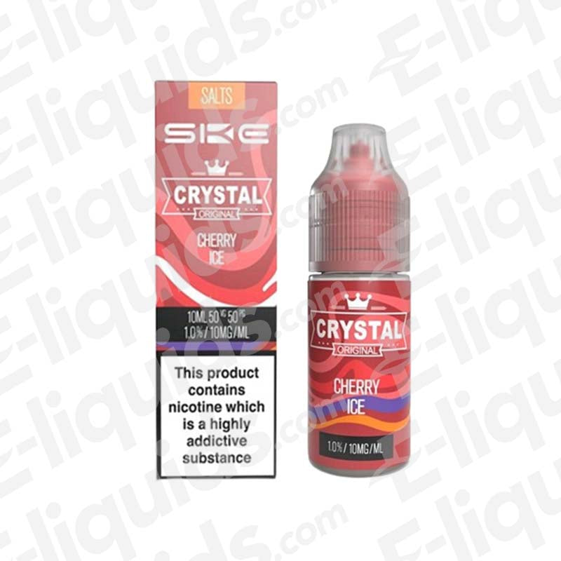 Cherry Ice Nic Salt Eliquid by SKE Crystal in a 10ml bottle with sweet cherry and menthol flavor.