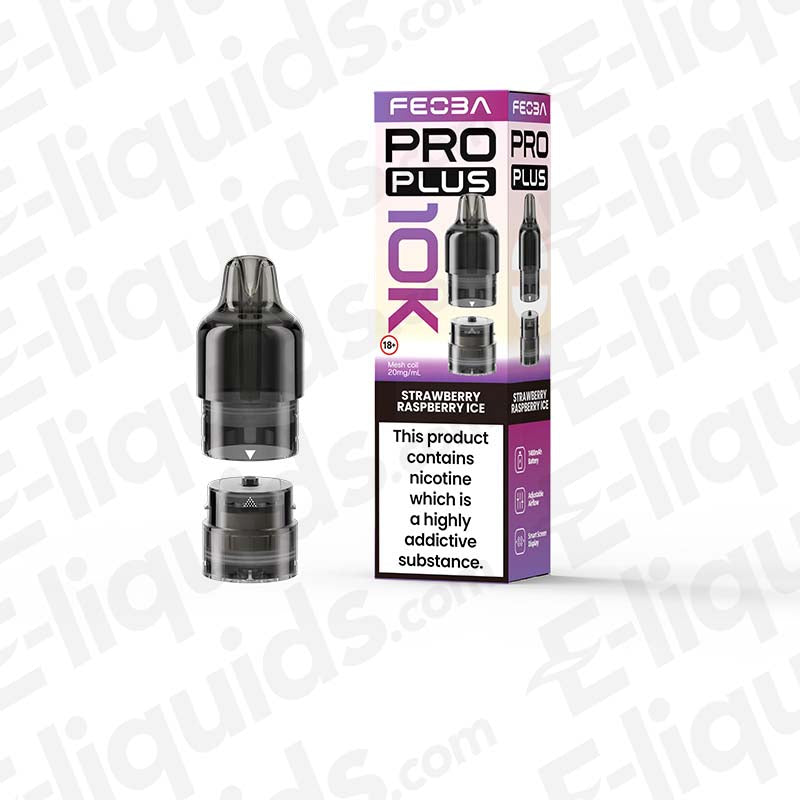 Feoba Pro Plus Strawberry Raspberry Ice Prefilled Pod with a refreshing summer Berry mix and an arctic chill in purple and white packaging.
