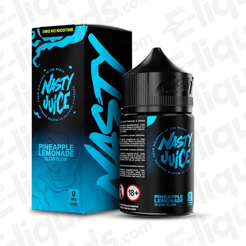 Slow Blow Shortfill E-liquid by Nasty Juice featuring pineapple and lemonade flavor, 50ml bottle.
