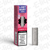 Lost Mary 4-in-1 Prefilled Pods Strawberry Ice with box, featuring 20mg nic salt, up to 3200 puffs, and mesh coil for enhanced flavor.
