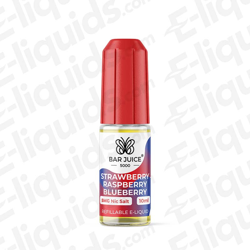 Strawberry Raspberry Blueberry Bar Juice 5000 Nic Salts bottle on white background