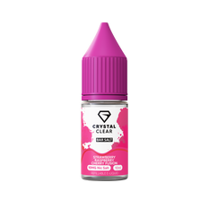Crystal Clear Bar Salts Strawberry Raspberry Cherry Fusion Nic Salt 10mg e-liquid bottle with pink cap.