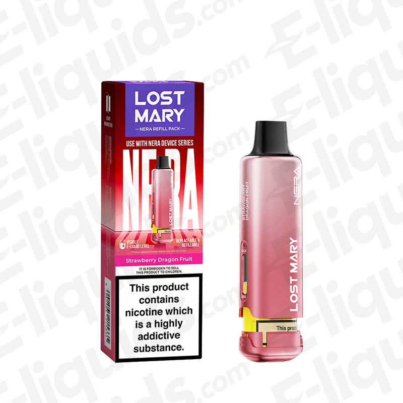 Lost Mary NERA 15K Strawberry Dragon Fruit Prefilled Pod with tropical Berry flavour in red-pink packaging.