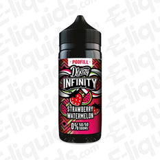 Doozy Infinity Strawberry Watermelon 50/50 100ml Shortfill with ripe Strawberry and fresh Watermelon for a balanced, refreshing finish in a black bottle with label. 