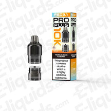 Feoba Pro Plus Tropical Sour Ice Blast Prefilled Pod with a vibrant Tropical fruit mix and sharp sour candy notes in orange and white packaging.