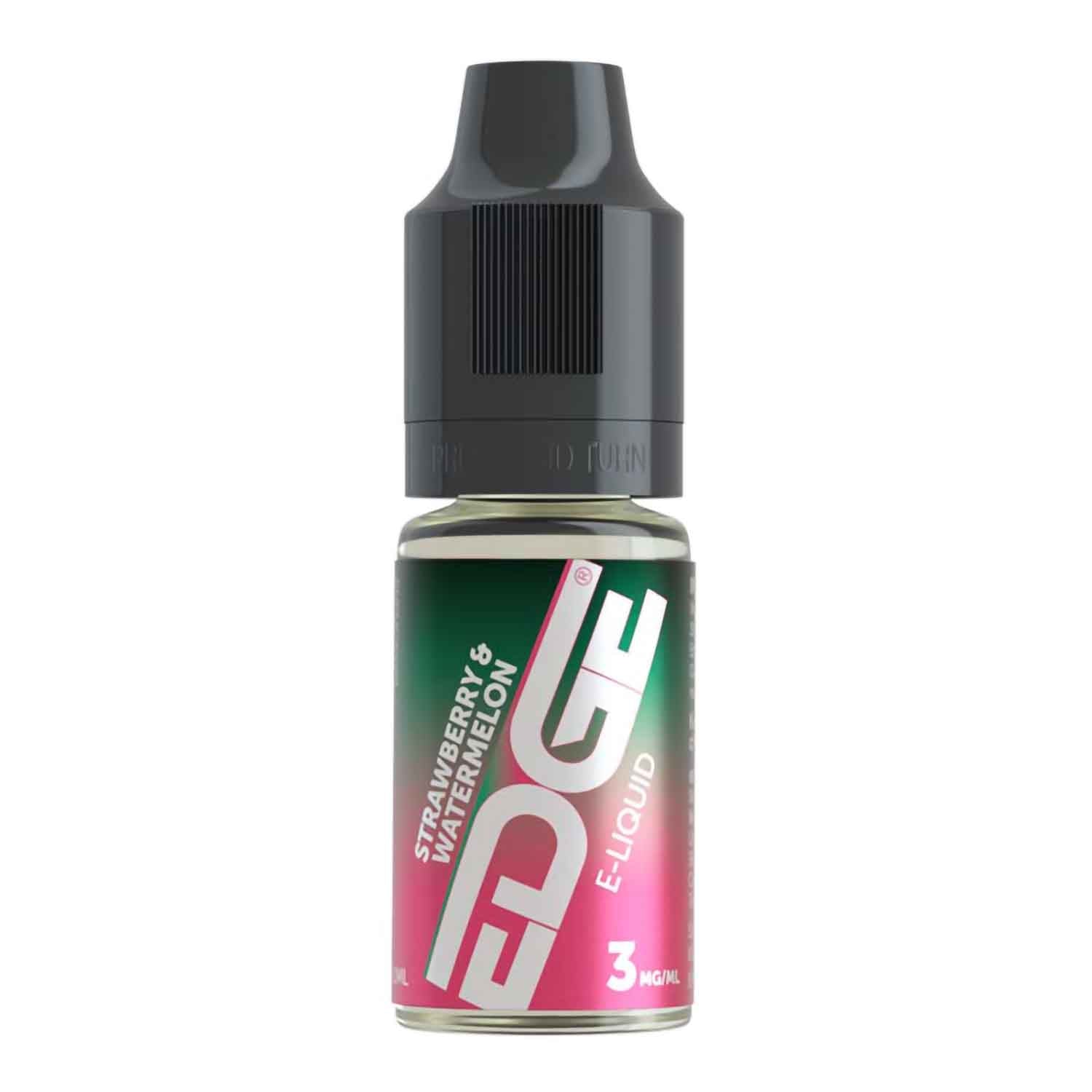 Edge Strawberry & Watermelon 50/50 E-liquid 10ml bottle, featuring a sweet fruit flavor blend, ideal for pod and starter kits.