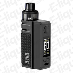 Voopoo Drag E60 Black Vape Pod Kit with display screen and PnP Pod II for DTL vaping, featuring a 2550mAh battery and 60W power output.
