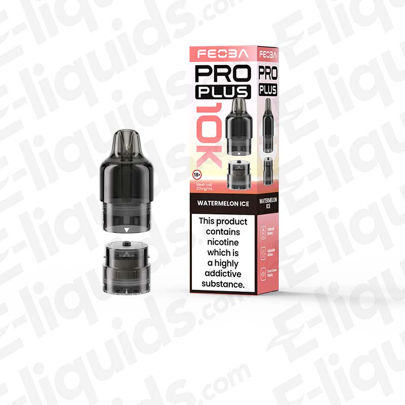 Feoba Pro Plus Watermelon Ice Prefilled Pod with sweet, juicy Watermelon and a frosty finish in red and white packaging.