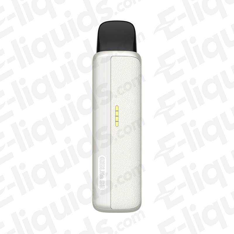 Uwell Caliburn G5 Lite SE White Leather Pod Kit in white with black pod mouthpiece, slim textured grip and LED indicator.