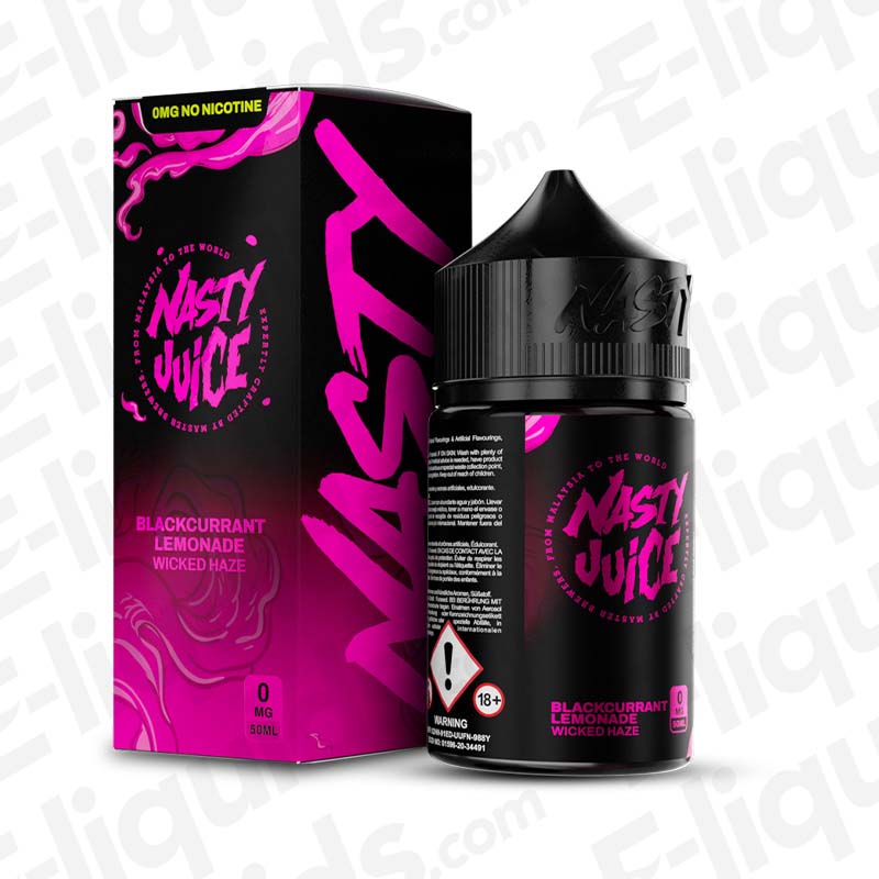 Wicked Haze Shortfill E-liquid by Nasty Juice featuring blackcurrant and lemonade flavors, 50ml bottle.