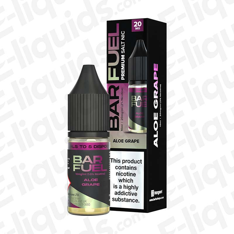 Aloe Grape Nic Salt E-liquid by Bar Fuel in 10ml bottle for smooth vaping experience with nicotine.