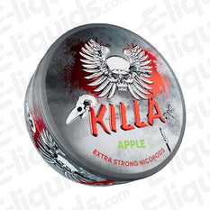 Killa Apple Extra Strong Nicotine Snus Pouches can with skull and wings design, offering intense apple flavor and satisfaction.