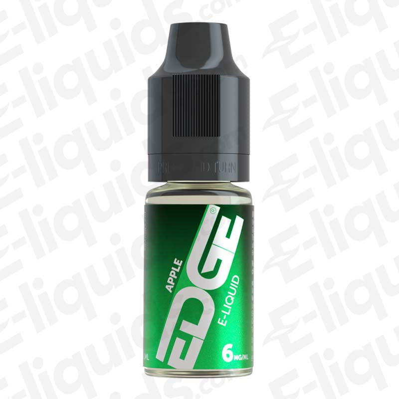Apple 50/50 E-liquid by EDGE, 10ml bottle with crisp green apple flavor, perfect for pod kits, 6mg strength, 50VG/50PG ratio.
