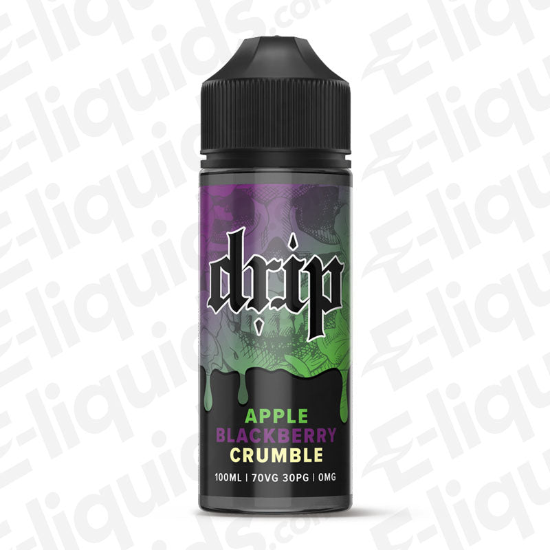 Apple Blackberry Crumble Shortfill E-liquid by Drip in a 100ml bottle with vibrant label design.