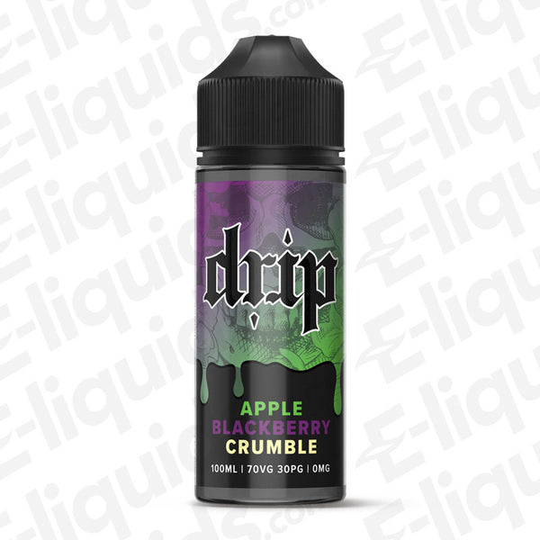 Apple Blackberry Crumble Shortfill E-liquid by Drip in a 100ml bottle with vibrant label design.