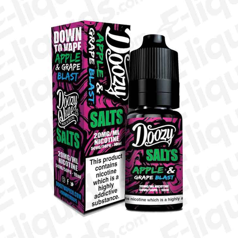 Apple Grape Blast Nic Salt E-liquid by Doozy Vape Co with crisp apple and grape flavors in a 10ml bottle, ideal for pod kits.