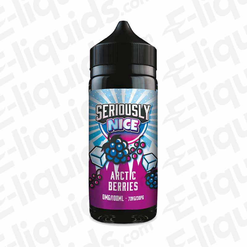 "Arctic Berries Seriously Nice Shortfill E-liquid bottle by Doozy Vape Co, featuring blueberry and red berry flavors, 120ml size."