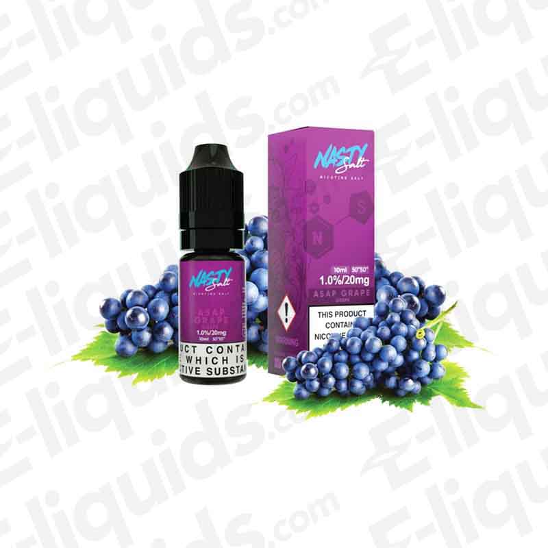 A$AP Grape Nic Salt E-liquid by Nasty Juice featuring black grapes and berries, 10ml bottle, 1.0% nicotine.