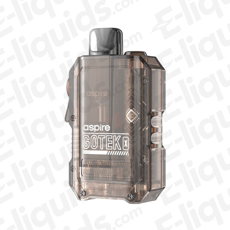 Aspire Gotek X vape pod kit showcasing its compact design for easy travel and MTL vaping, with airflow control slider.
