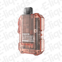 Aspire Gotek X Translucent Orange Prefilled Pod Kit for MTL and RDTL vaping with 650mAh battery, matchbox design.