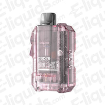 Aspire Gotek X translucent pink vape kit with matchbox design and compact pod system for travel vaping.