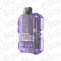 Aspire Gotek X Translucent Violet Prefilled Pod Kit with 650mAh battery for MTL and RDTL vaping, compact matchbox-style design.