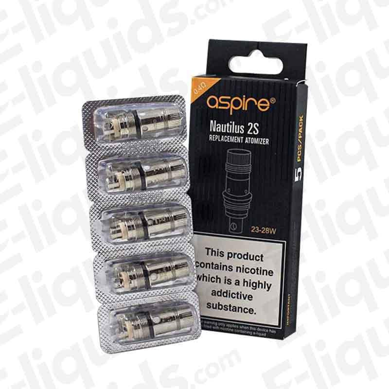 "Aspire Nautilus 2S replacement vape coils pack of 5 with packaging, suitable for Nautilus 2S, Aspire K3, and Nautilus tanks."