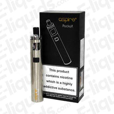 Aspire PockeX AIO Vape Kit with box, 1500mAh battery, designed for easy vaping and interchangeable coils.