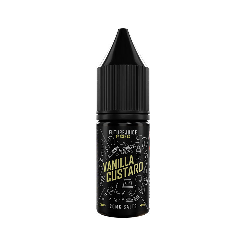 Vanilla Custard Nic Salt e-liquid by Future Juice in a sleek bottle, perfect for dessert flavor lovers.