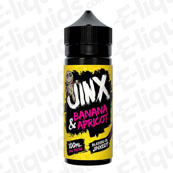 Banana & Apricot Shortfill E-liquid by Jinx, 100ml bottle, 70VG/30PG, bold design, ideal for sub-ohm vaping.