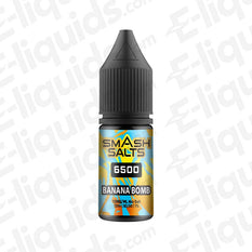 Banana Bomb Nic Salt E-liquid by Smash Salts 6500 in a 10ml bottle, perfect for pod and pen vape kits.