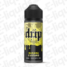 Banana Custard Shortfill E-liquid by Drip in 100ml bottle, featuring rich vanilla custard and smooth banana flavor.