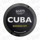 CUBA Banana Hit nicotine pouches can, featuring a sleek black design and bold white text.
